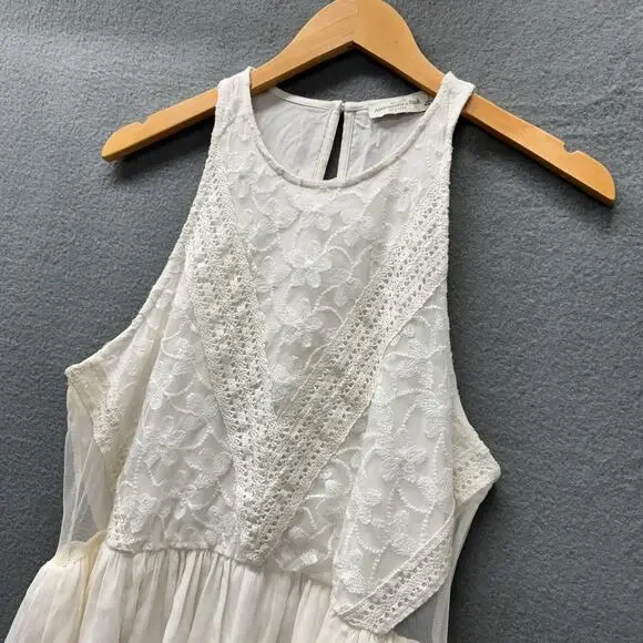 Abercrombie & Fitch Dress Womens Large Cream White Lace Floral Chiffon Midi - Picture 2 of 10